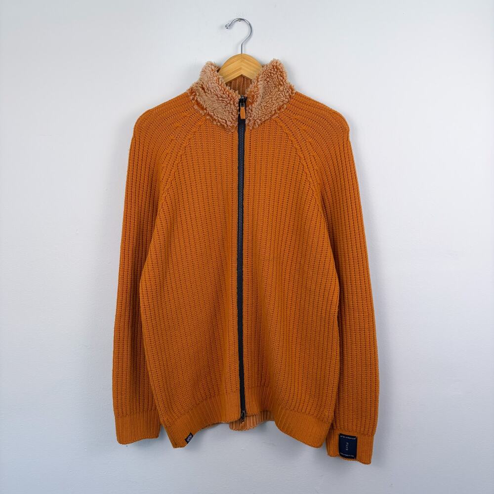 Fly3 Men's Pure Merino Wool Full Zip Tamata Cardigan Sweater Orange